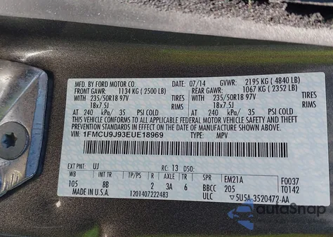 2014 Ford Escape Titanium from USA, damaged, VIN 1FMCU9J93EUE18969